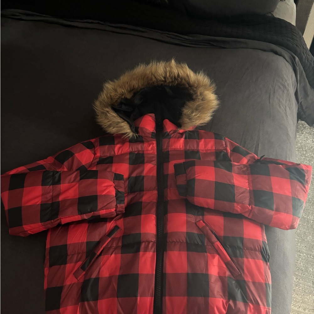 Ci Sono Red and Black Plaid Puffer Jacket
